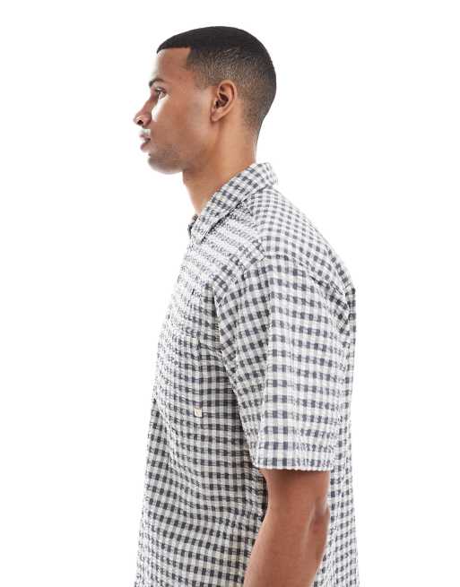 Camisa azul y blanca a cuadros de manga corta de Farah, 4 de 5