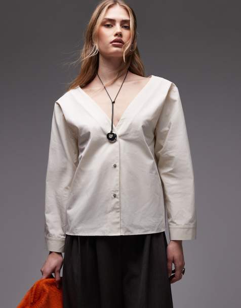 Camisa azul y blanca a rayas con hombros descubiertos de algodón de ASOS DESIGN - view 1