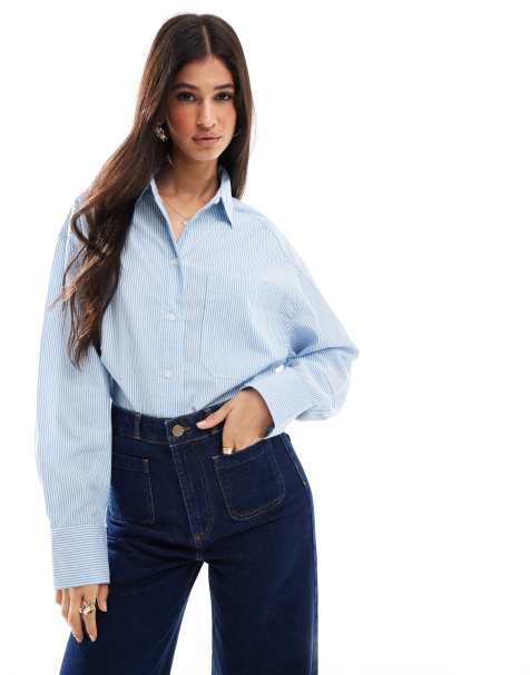 Camisa azul y blanca a rayas extragrande de ASOS DESIGN - view 1