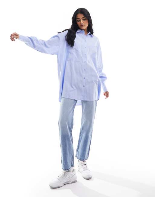 Camisa azul y blanca a rayas extragrande de ASOS DESIGN, 4 de 4