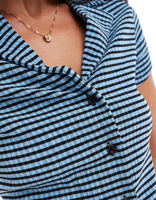 Camisa azul y negra a cuadros vichy entallada con solapas de ASOS DESIGN (parte de un conjunto), 2 de 4