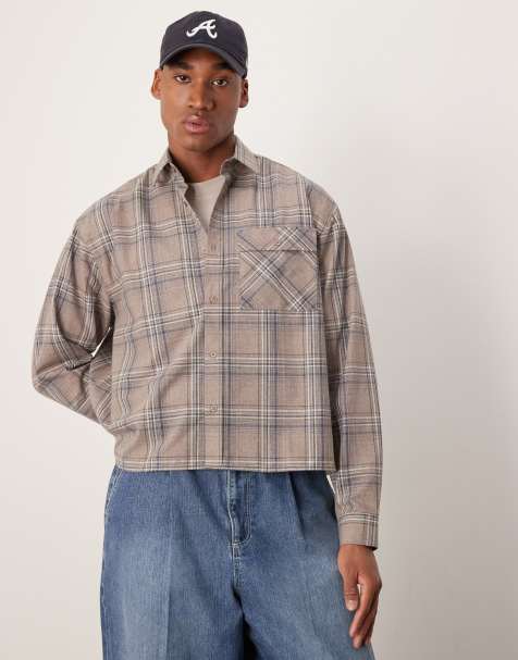Camisa beis a cuadros de corte cuadrado extragrande de ASOS DESIGN - view 1