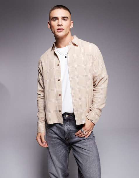 Camisa beis a cuadros de corte cuadrado holgado de ASOS DESIGN - view 1