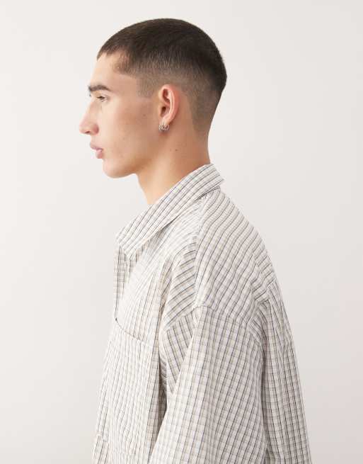 Camisa beis a cuadros de manga corta y corte cuadrado extragrande de COLLUSION, 4 de 5