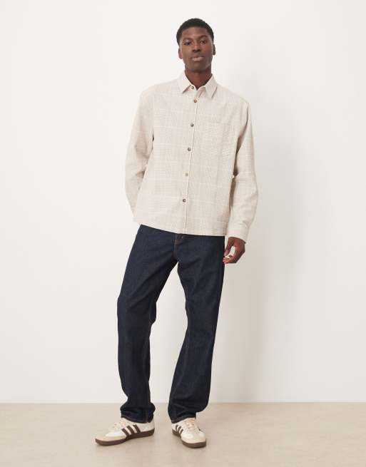 Camisa beis a cuadros extragrande de manga larga con acabado texturizado de ASOS DESIGN, 2 de 5