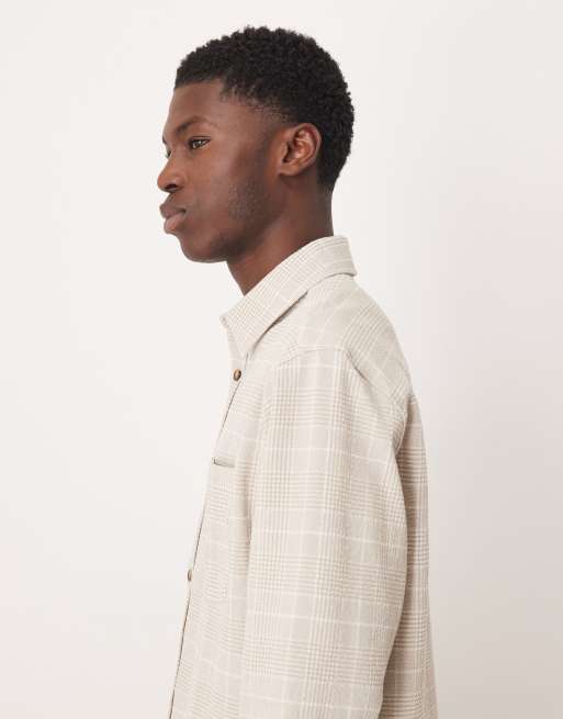 Camisa beis a cuadros extragrande de manga larga con acabado texturizado de ASOS DESIGN, 4 de 5