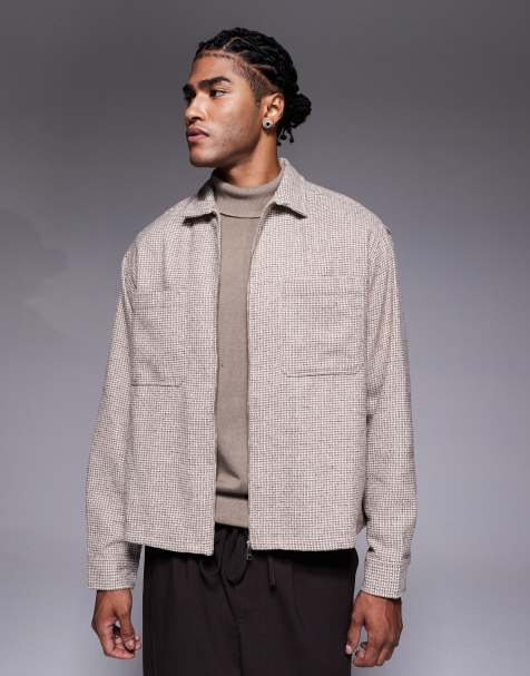 Camisa beis a cuadros pequeños de corte cuadrado extragrande de franela de ASOS DESIGN - view 1