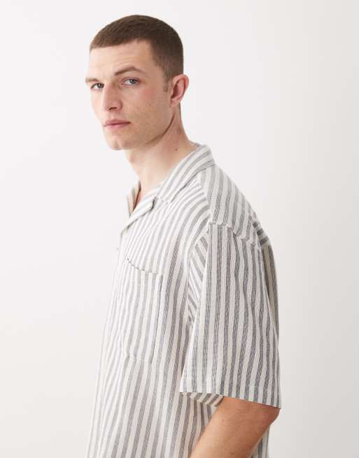 Camisa beis a rayas de corte cuadrado extragrande de croché de ASOS DESIGN, 4 de 5