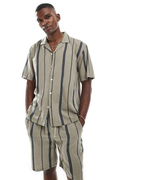 Camisa beis a rayas de tejido efecto lino de ONLY & SONS (parte de un conjunto) - view 1