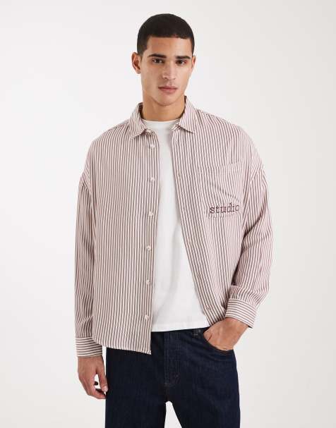 Camisa beis a rayas extragrande con bordado en el pecho de ASOS DESIGN - view 1