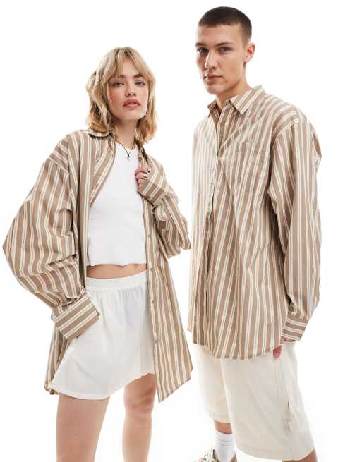 Camisa beis a rayas extragrande de COLLUSION Unisex