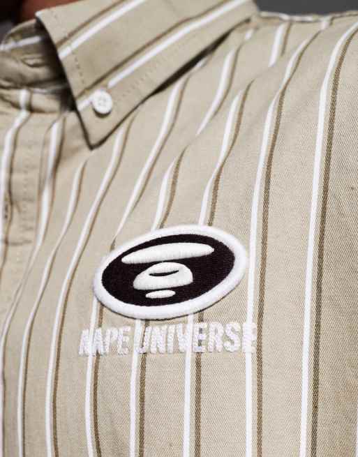 Camisa beis a rayas extragrande de manga larga con bordado en la espalda de AAPE BY A BATHING APE, 5 de 5
