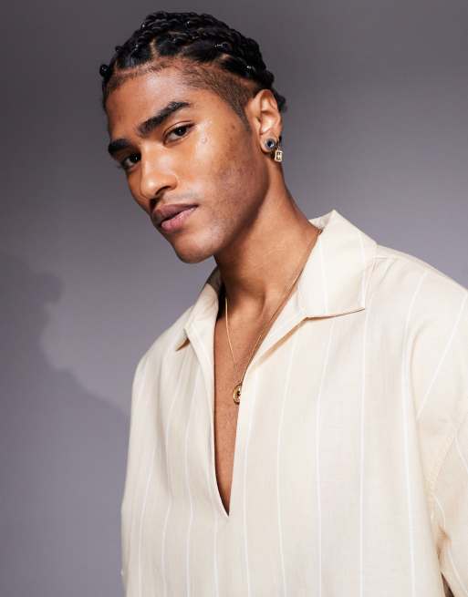 Camisa beis a rayas extragrande sin cierres de ASOS DESIGN (parte de un conjunto), 2 de 4