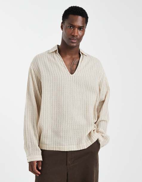 Camisa beis a rayas extragrande sin cierres de ASOS DESIGN - view 1