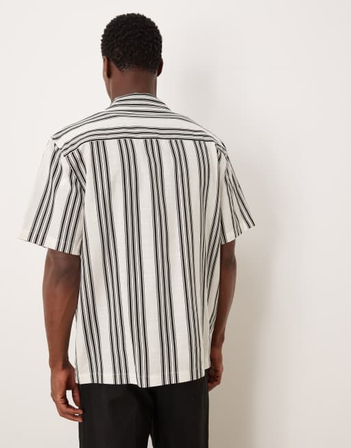 Camisa beis a rayas negras holgada con cuello de solapas de ASOS DESIGN, 3 de 5