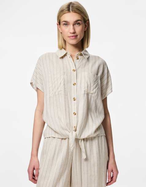 Camisa beis abedul de manga corta de Pieces - view 1