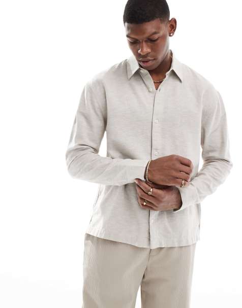 Camisa beis abotonada de lino de Hollister - view 1