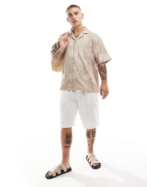 Camisa beis con estampado de palmeras bordado de The Couture Club - view 1