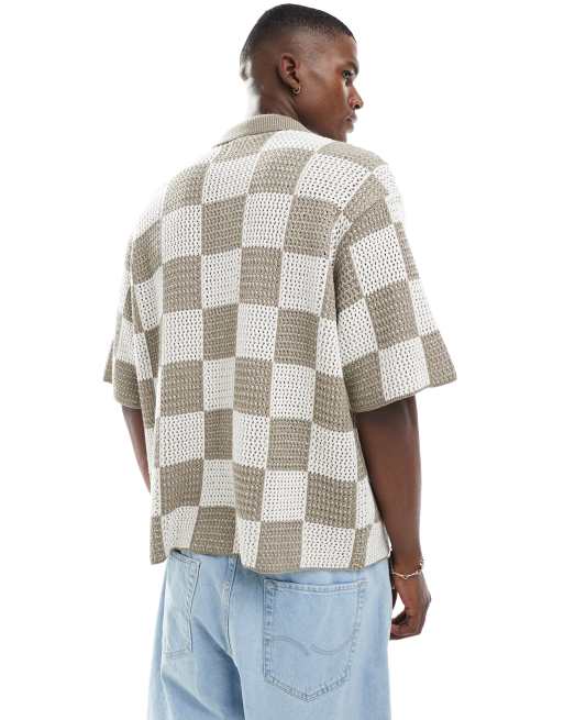 Camisa beis con patrón de cuadros dameros de croché de Jack & Jones, 4 de 4