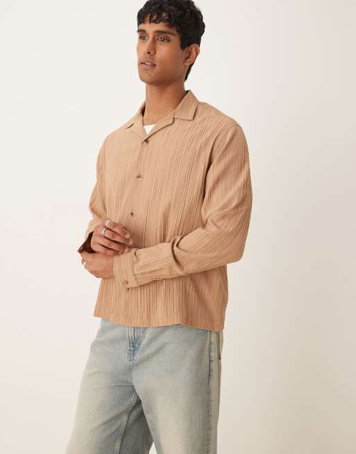 Camisa beis de corte cuadrado estándar de tejido texturizado de ASOS DESIGN