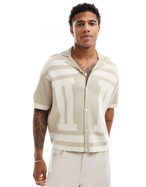 Camisa beis de corte cuadrado extragrande con patrón de punto de ASOS DESIGN 