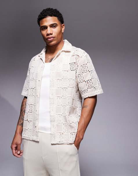 Camisa beis de corte cuadrado suelto de croché premium de ASOS DESIGN - view 1