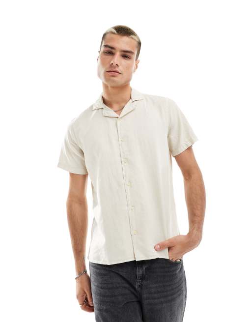 Camisa beis de estilo hawaiano de lino de Scalpers