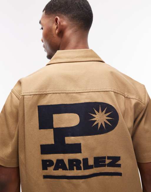 Camisa beis de manga corta con estampado en la espalda Jack de Parlez, 5 de 5