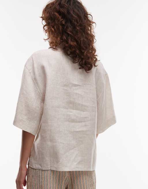 Camisa beis de manga corta de lino de ARKET , 2 de 4