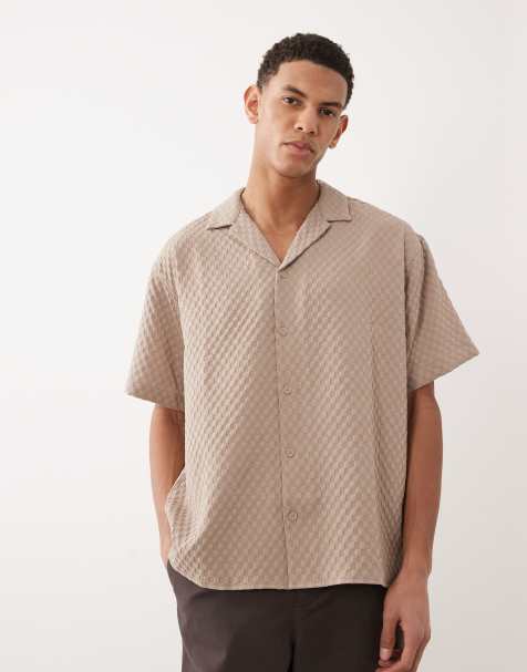 Camisa beis de manga corta de tejido gofrado de Jack & Jones - view 1