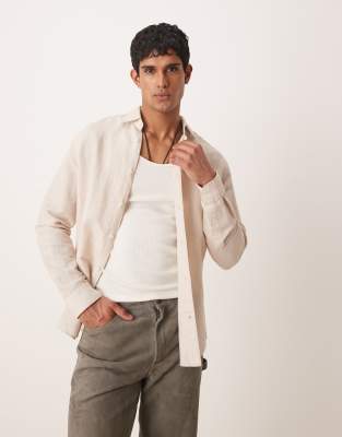 Camisa beis de manga larga de mezcla de lino de Mango - view 1