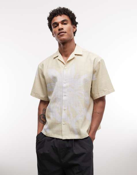 Camisa beis extragrande con cuello de solapas y estampado floral integral de ASOS DESIGN - view 1