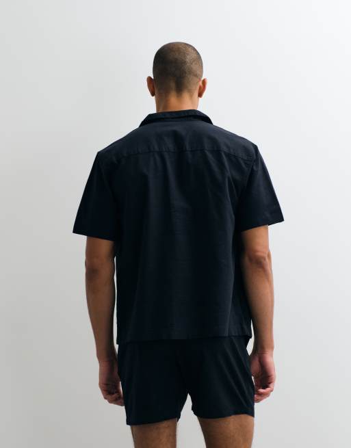 Camisa beis holgada con cuello de solapas de mezcla de lino de ASOS DESIGN (parte de un conjunto), 4 de 5