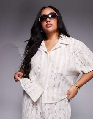 Camisa beis y crema con patrón estilo mosaico de croché de South Beach Curve - view 1