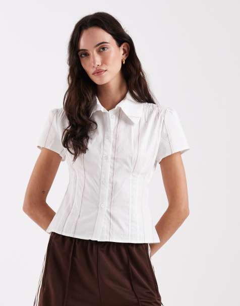 Camisa blanca a rayas entallada de manga corta Arlie de Laagam - view 1