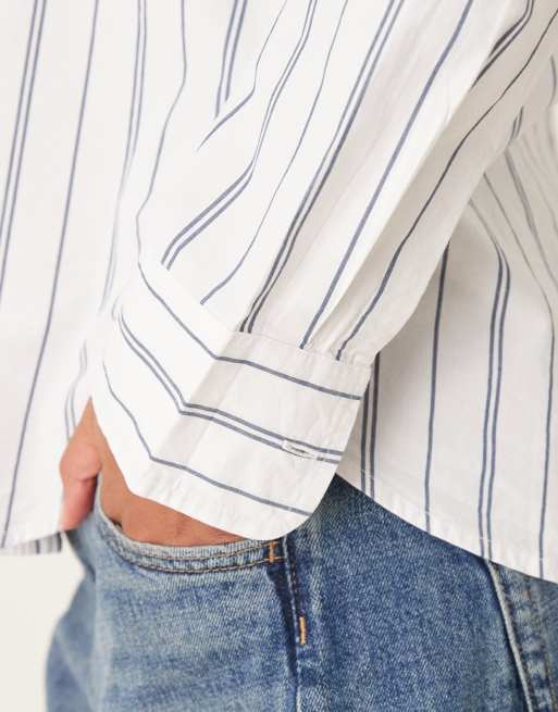 Camisa blanca a rayas extragrande de popelina de Abercrombie & Fitch, 3 de 4