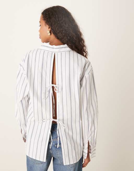 Camisa blanca a rayas extragrande de popelina de Abercrombie & Fitch, 4 de 4