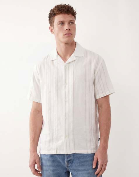 Camisa blanca a rayas verdes de manga corta de mezcla de lino de Jack & Jones Premium - view 1