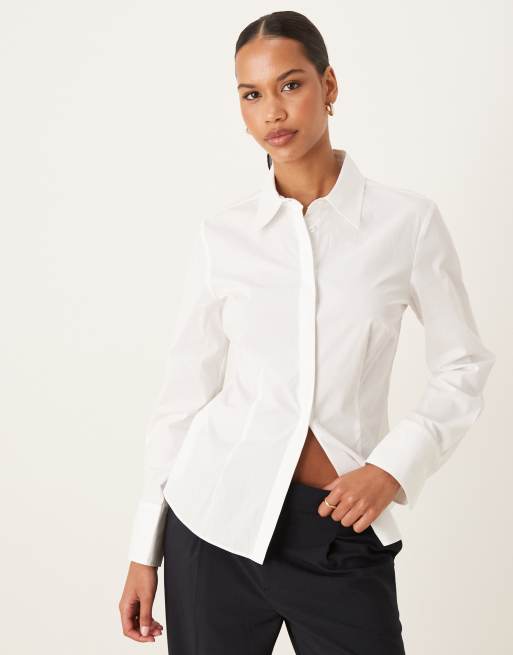 Camisa blanca ajustada de algodón de Mango
