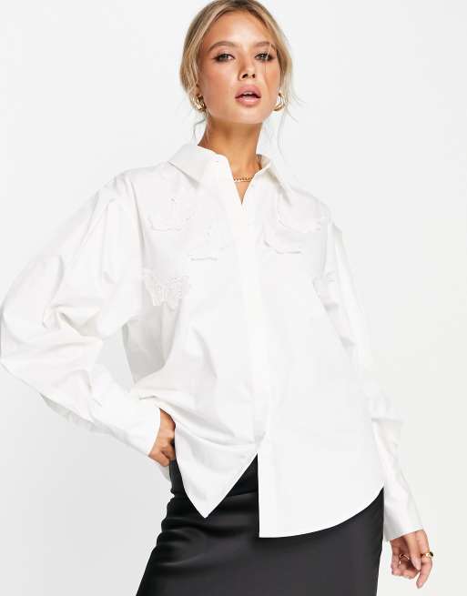 Camisa blanca con apliques de mariposas de algodón de & Other Stories