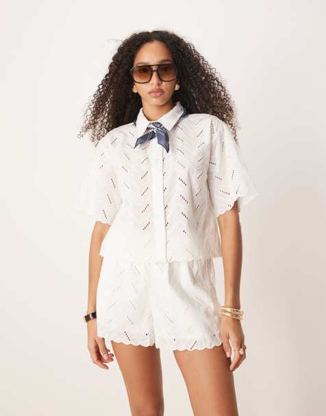 Camisa blanca con bordado geométrico de ASOS DESIGN (parte de un conjunto) - view 1