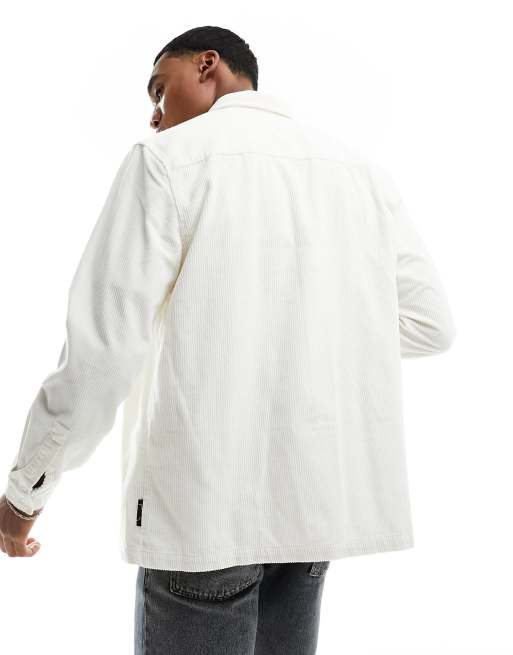 Camisa blanca con botones ocultos de pana de River Island, 3 de 4