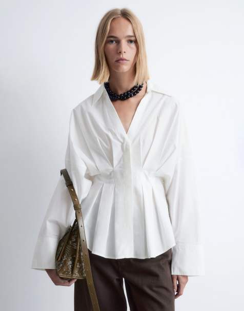 Camisa blanca con cintura entallada y mangas voluminosas de & Other Stories - view 1