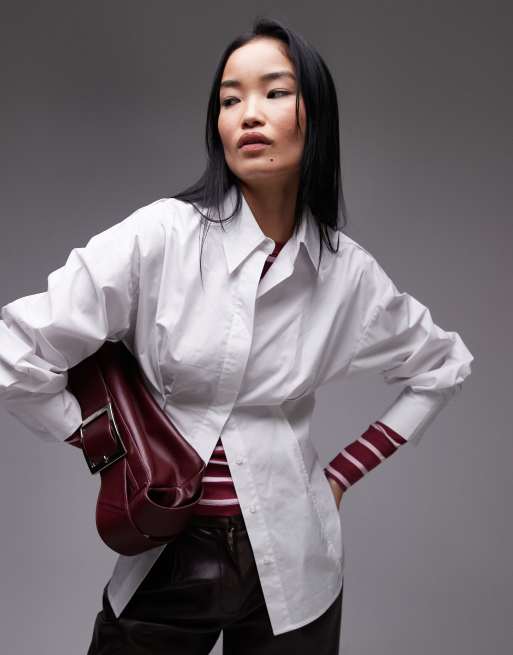 Camisa blanca con cintura marcada de popelina de Topshop