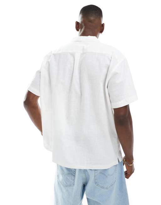 Camisa blanca con cuello de solapas de mezcla de lino de Jack & Jones, 4 de 4