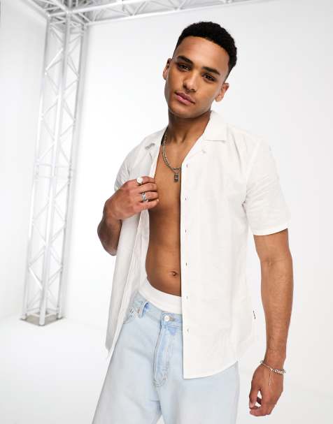 Camisa blanca con cuello de solapas de mezcla de lino de Only & Sons - view 1