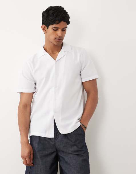 Camisa blanca con cuello de solapas de tejido efecto lino de New Look - view 1