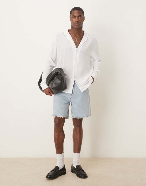 ASOS DESIGN relaxed fit viscose shirt with deep revere collar in white