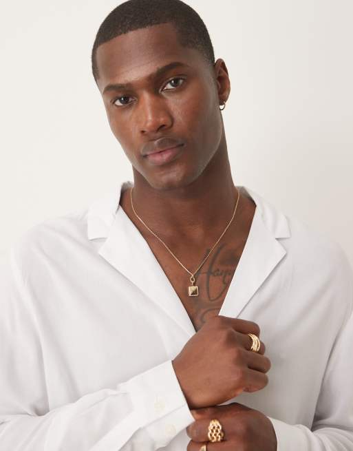 ASOS DESIGN relaxed fit viscose shirt with deep revere collar in white