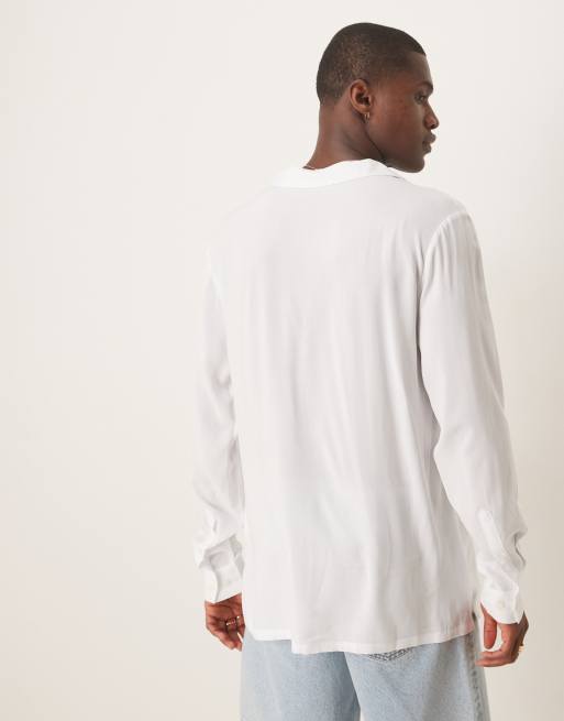 ASOS DESIGN relaxed fit viscose shirt with deep revere collar in white